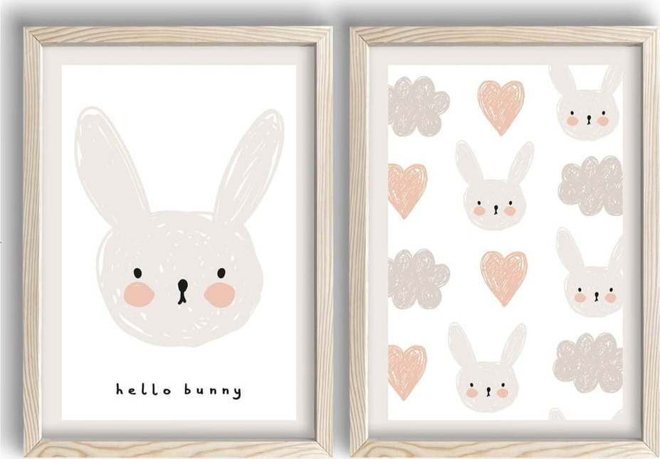 Dětské obrázky v sadě 2 ks 38x53 cm Hello Bunny – Wallity