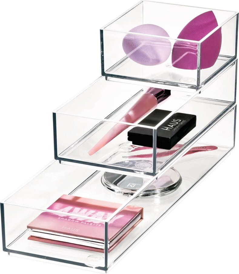 Koupelnové organizéry na kosmetiku z recyklovaného plastu v sadě 3 ks Stack & Slide – iDesign