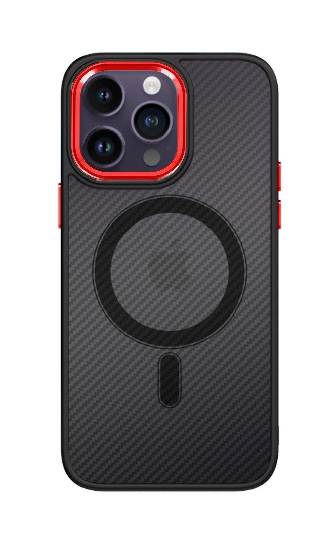 Kryt Tel Protect Magnetic Carbon iPhone 14 Pro Max pevný tmavý s červeným rámečkem 97595