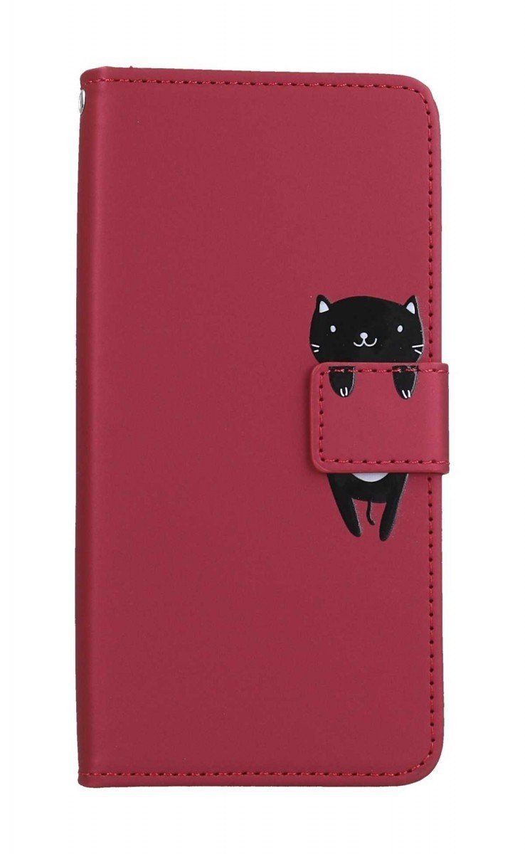 Pouzdro TopQ Xiaomi Redmi Note 12 Pro+ 5G knížkové vínové s kočičkou 96542