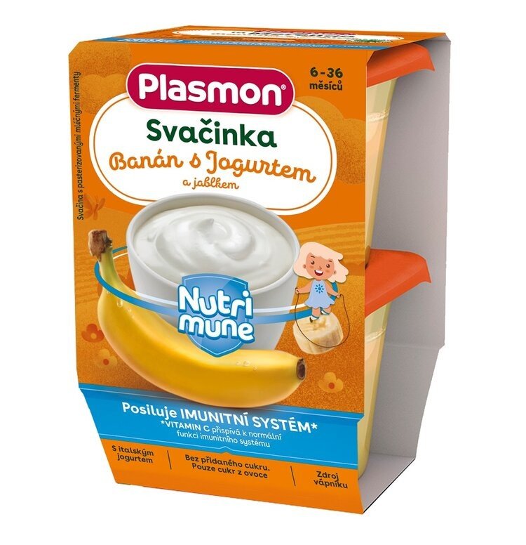 PLASMON Svačinka bezlepková ovocná NUTRI-MUNE banánovo-jablečná s jogurtem 2x120g, 6m+