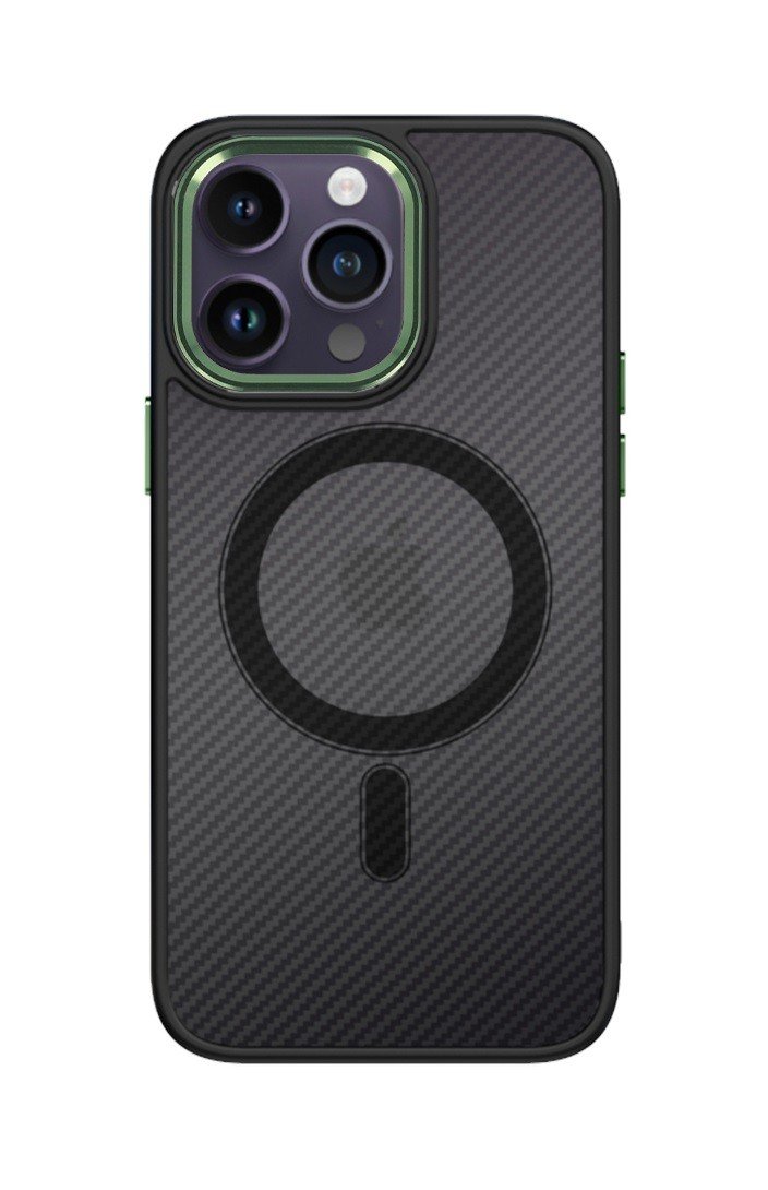 Kryt Tel Protect Magnetic Carbon iPhone 13 Pro pevný tmavý se zeleným rámečkem 97589