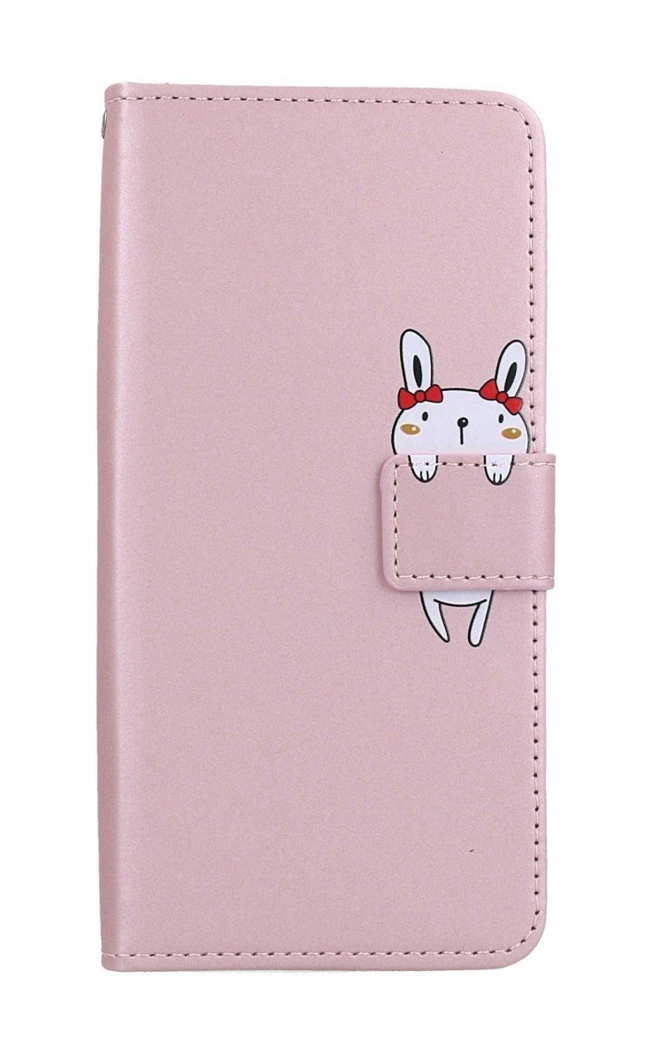 Pouzdro TopQ Xiaomi Redmi Note 12 Pro+ 5G knížkové růžové s králíčkem 96549