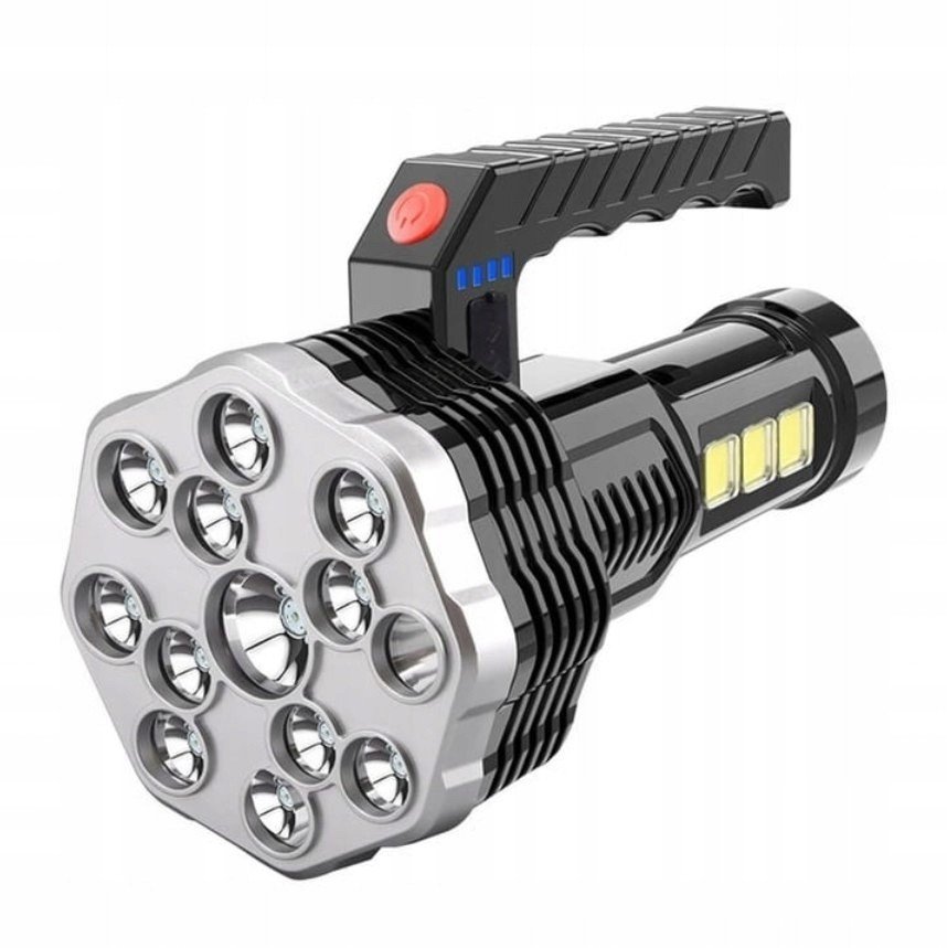 Dobíjecí ruční svítilna HURT USB 13x CREE led + boční COB světlo - BR8218