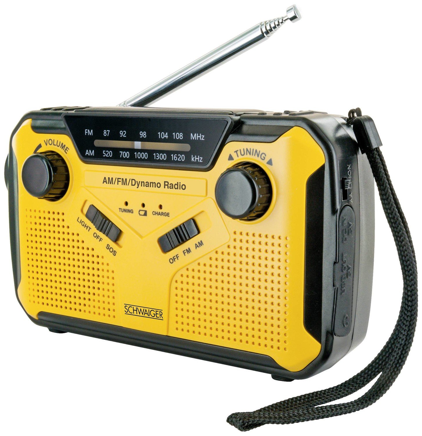 Schwaiger outdoorové rádio FM, AM, FM Ruční klika, Solární panel, voděodolné, nárazuvzdorné, stolní lampa žlutá, černá