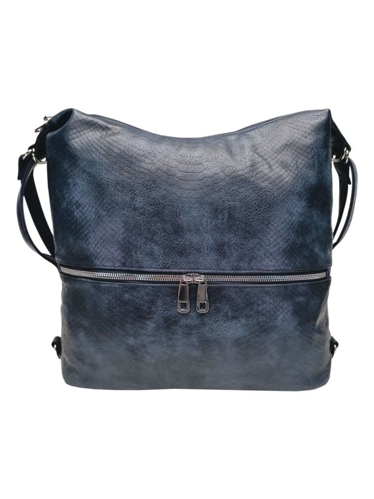 Moderní tmavě modrý kabelko-batoh z eko kůže