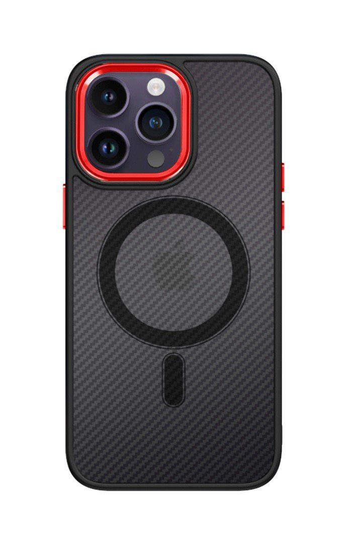 Kryt Tel Protect Magnetic Carbon iPhone 13 Pro Max pevný tmavý s červeným rámečkem 97594