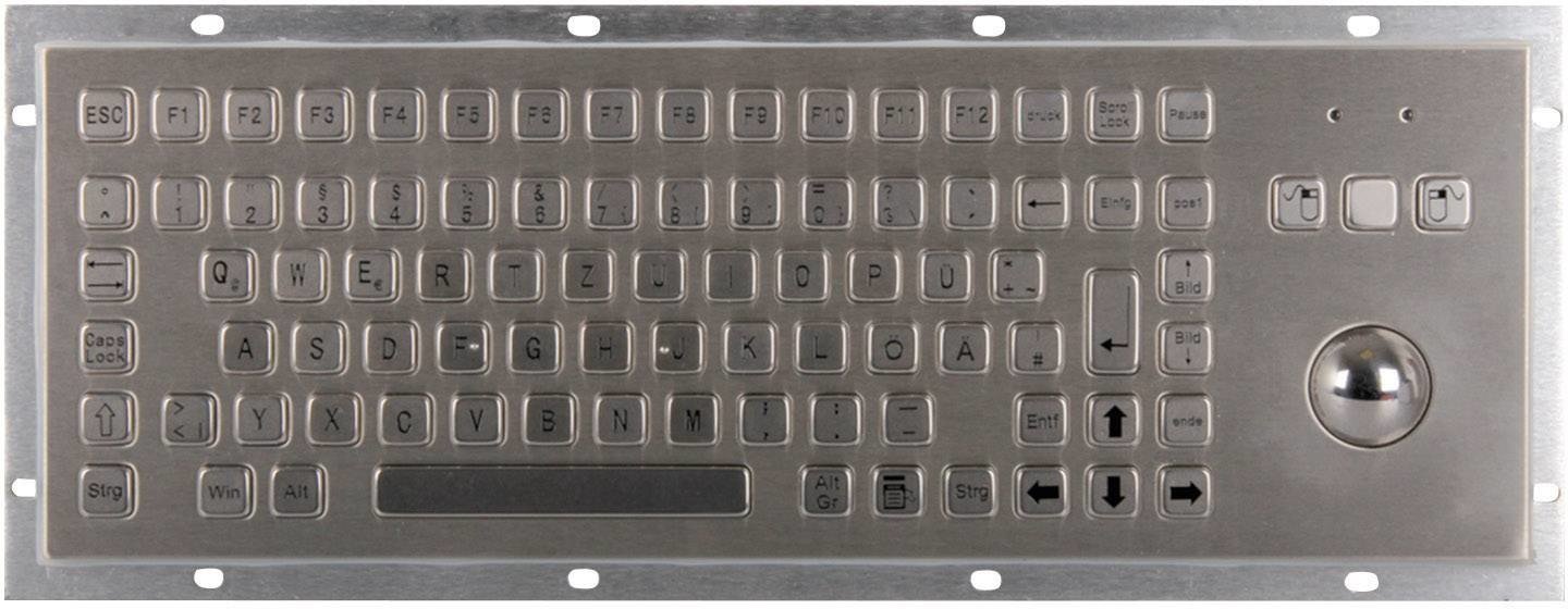Joy-it IPC Keyboard 02 IP65 NEMA 4X kabelový Klávesnice německá, QWERTZ stříbrná s kulovým ovládačem, tlačítka myši, odolné proti prachu, odolné proti