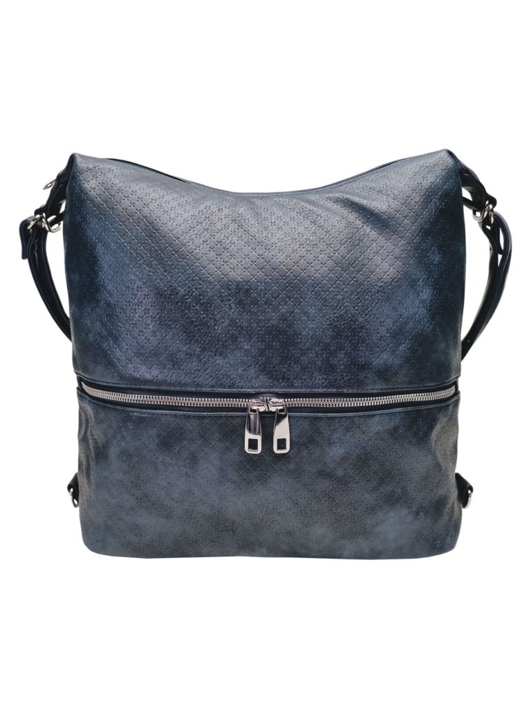 Velký tmavě modrý kabelko-batoh 2v1 s praktickou kapsou