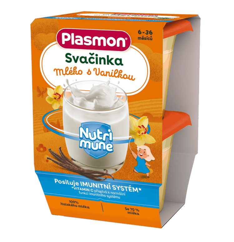 PLASMON Svačinka bezlepková mléčná NUTRI-MUNE mléko a vanilka 2x120g, 6m+