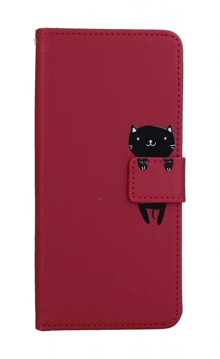 Pouzdro TopQ Xiaomi Redmi 12C knížkové vínové s kočičkou 96243