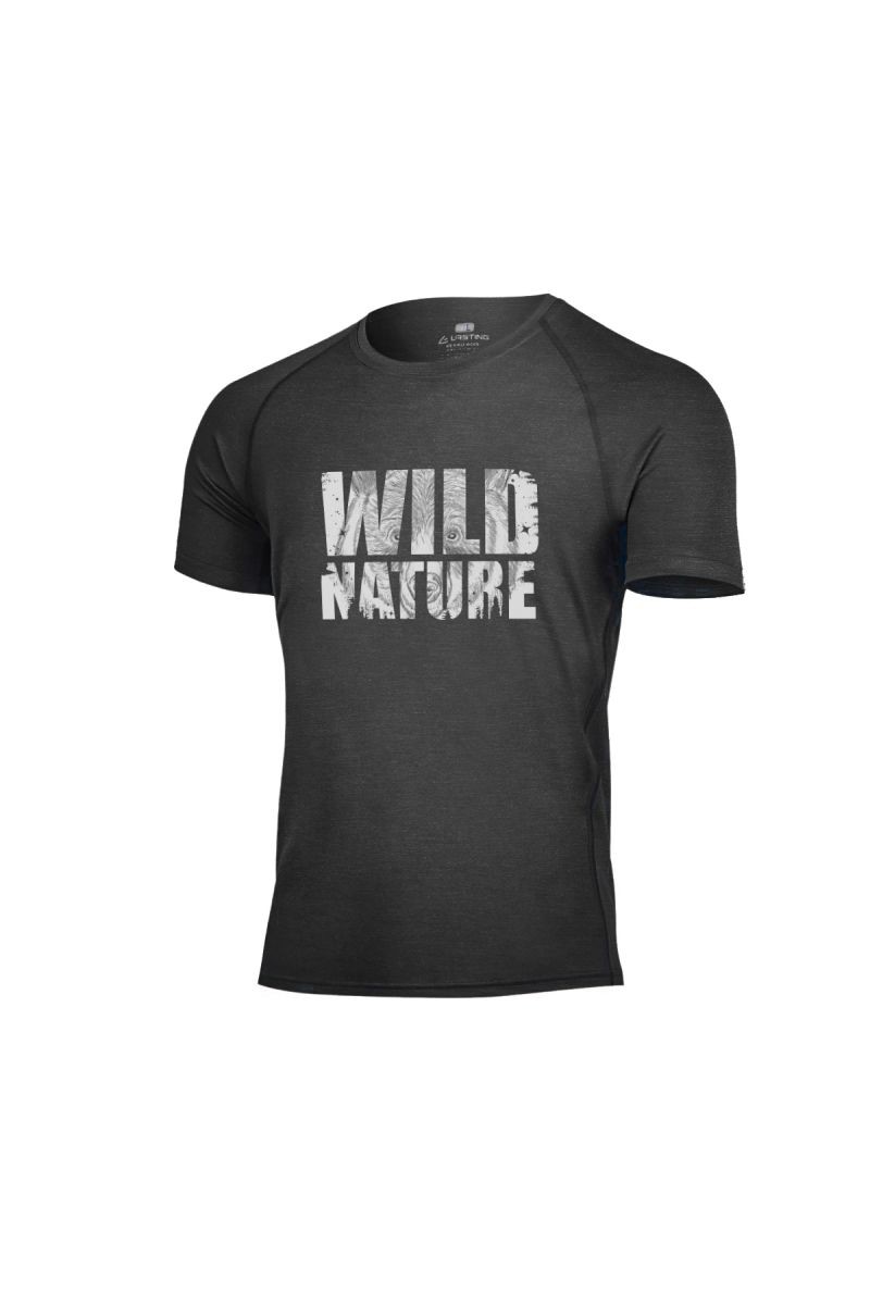 Lasting pánské merino triko s tiskem GRIZLY šedé Velikost: L