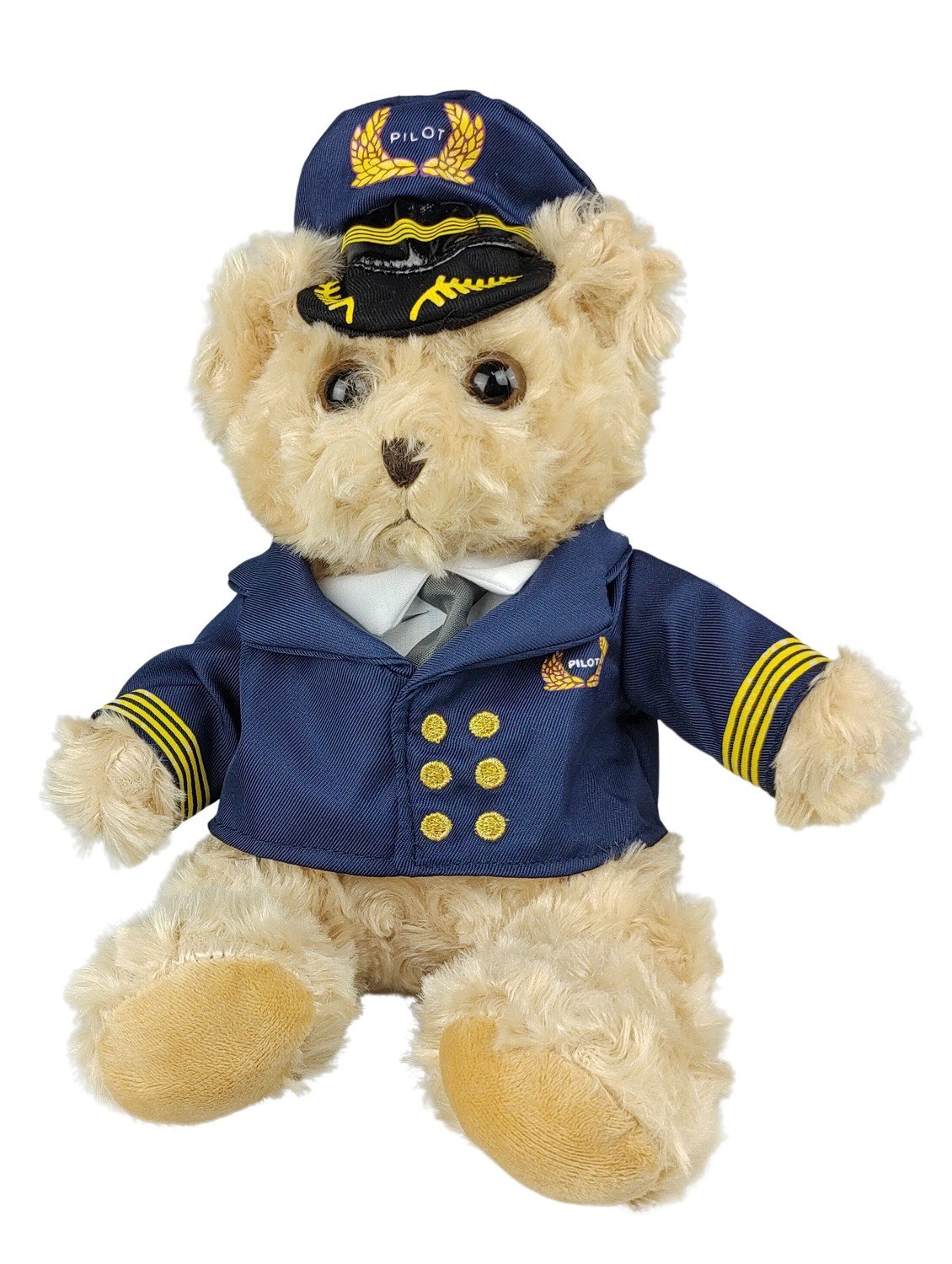 Medvěd pilot s čepicí sedící plyšová hračka 22cm Sunny Toys