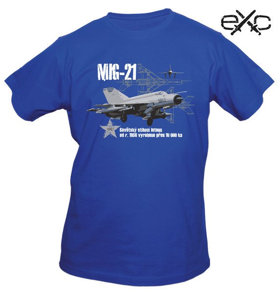 Triko s potiskem MIG-21 sovětský stíhací letoun Mikojan-Gurevič modré EXC® Velikost: XXL