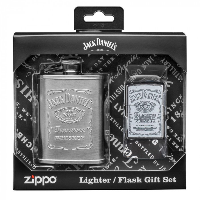 Sada placatka Jack Daniel's® & zapalovač Zippo® Satin Chrome