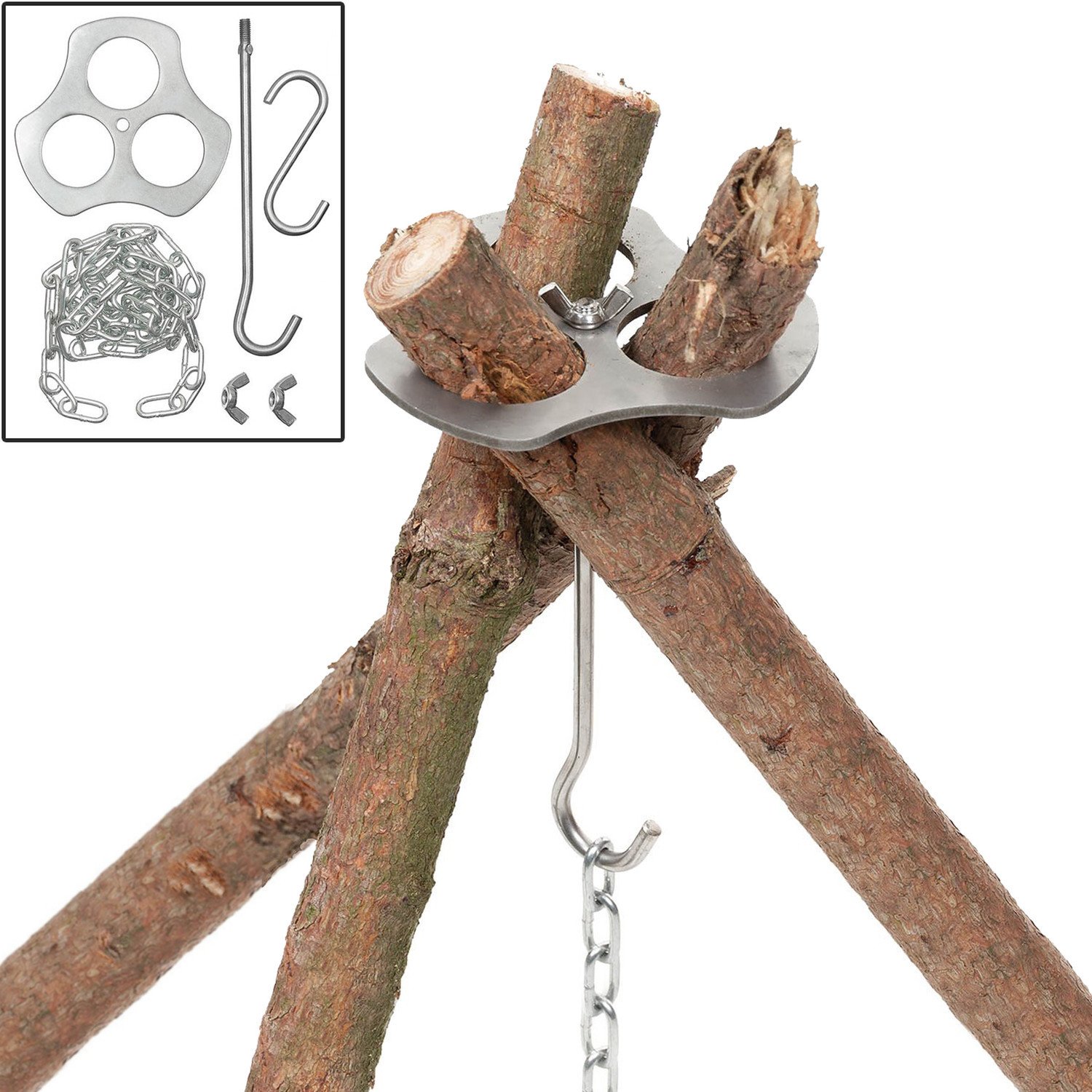 Improvizovaný držák trojnožky ke kotlíku skládací cestovní FoX® Outdoor