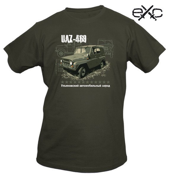 Triko s krátkým rukávem a potiskem Osobní terénní automobil UAZ-469 khaki EXC® Velikost: XS