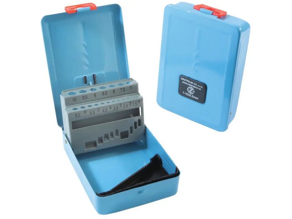 Kazeta na vrtáky, 19dílná, 1,0-10,0 x 0,5 mm, kovová, modrá