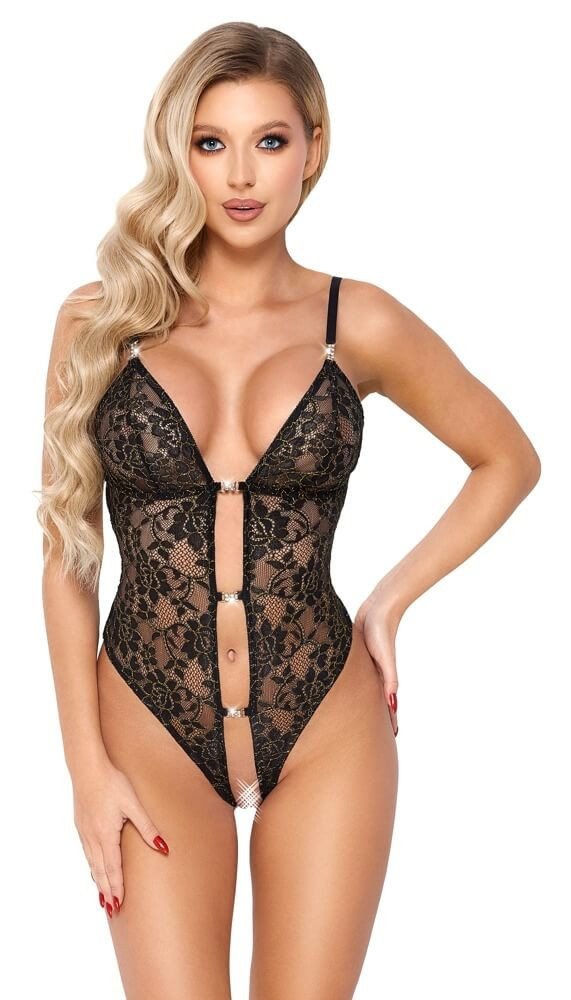 Abierta Fina - Open Lace Body with Stones (Black-Gold)