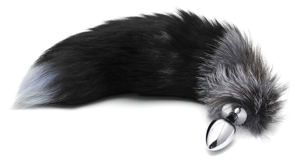 Alive Anal Pleasure - Medium Anal Dildo with Fox Tail (Silver-Black)