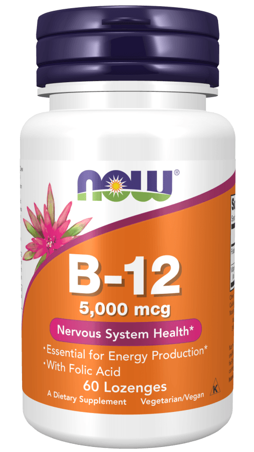 Now® Foods NOW Vitamin B12 with Folic Acid (Vitamín B12 + Kyselina Listová s kyselinou listovou), 5000 mcg, 60 pastilek