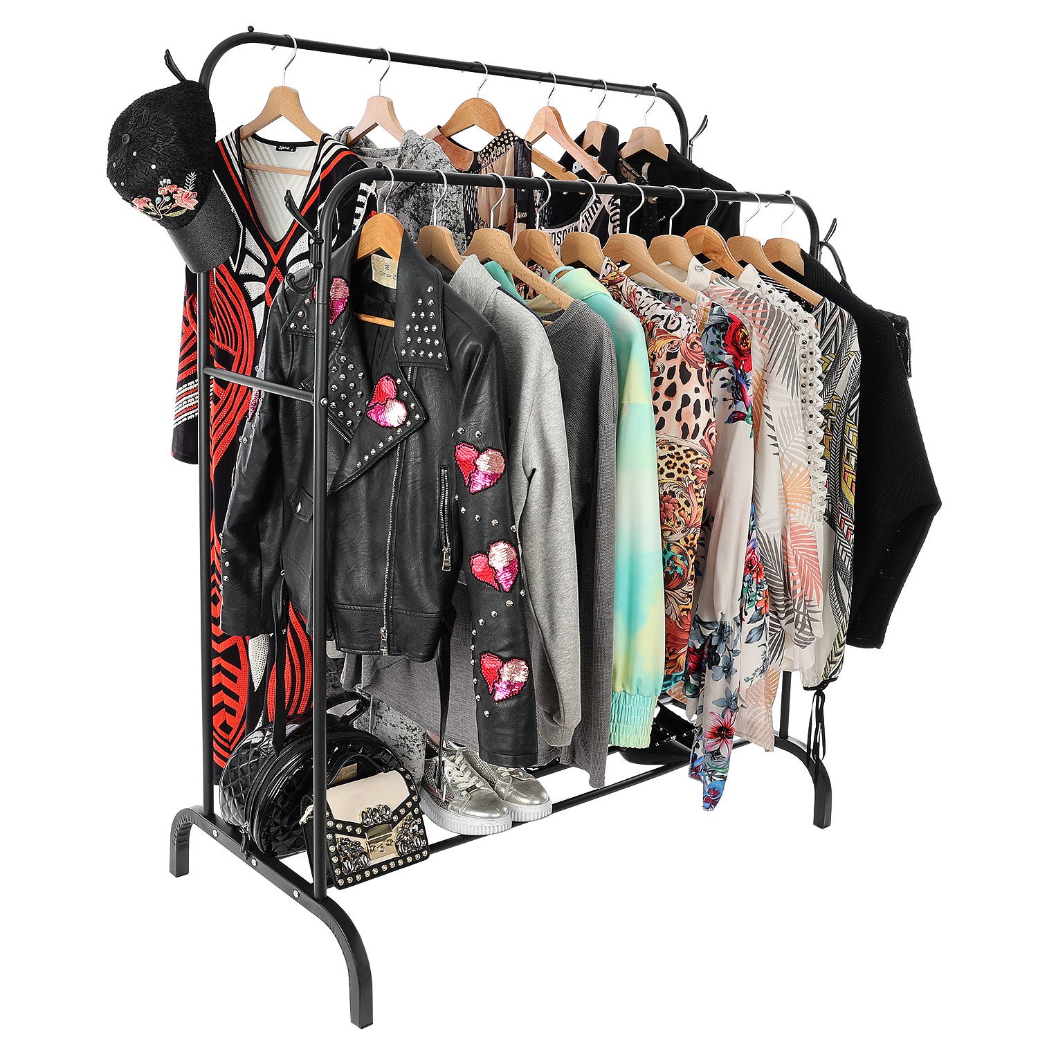 Dvojitý stojan podlahový věšák na oblečení a obuv