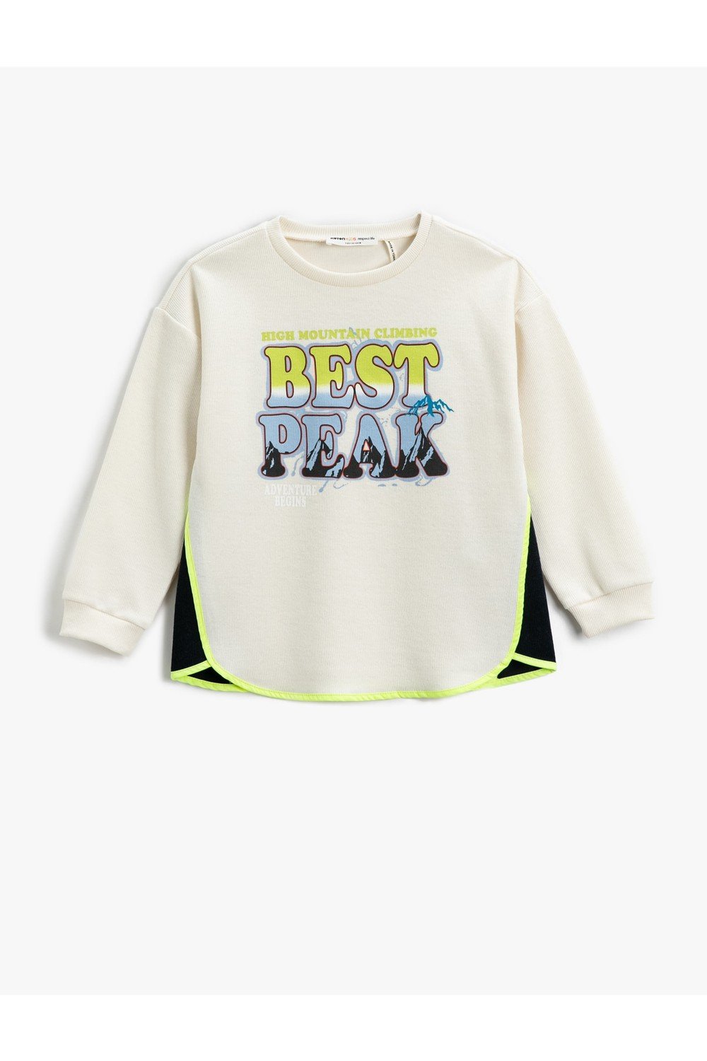 Koton Color Contrast Sweatshirt Slogan Themed Printed Ribbed