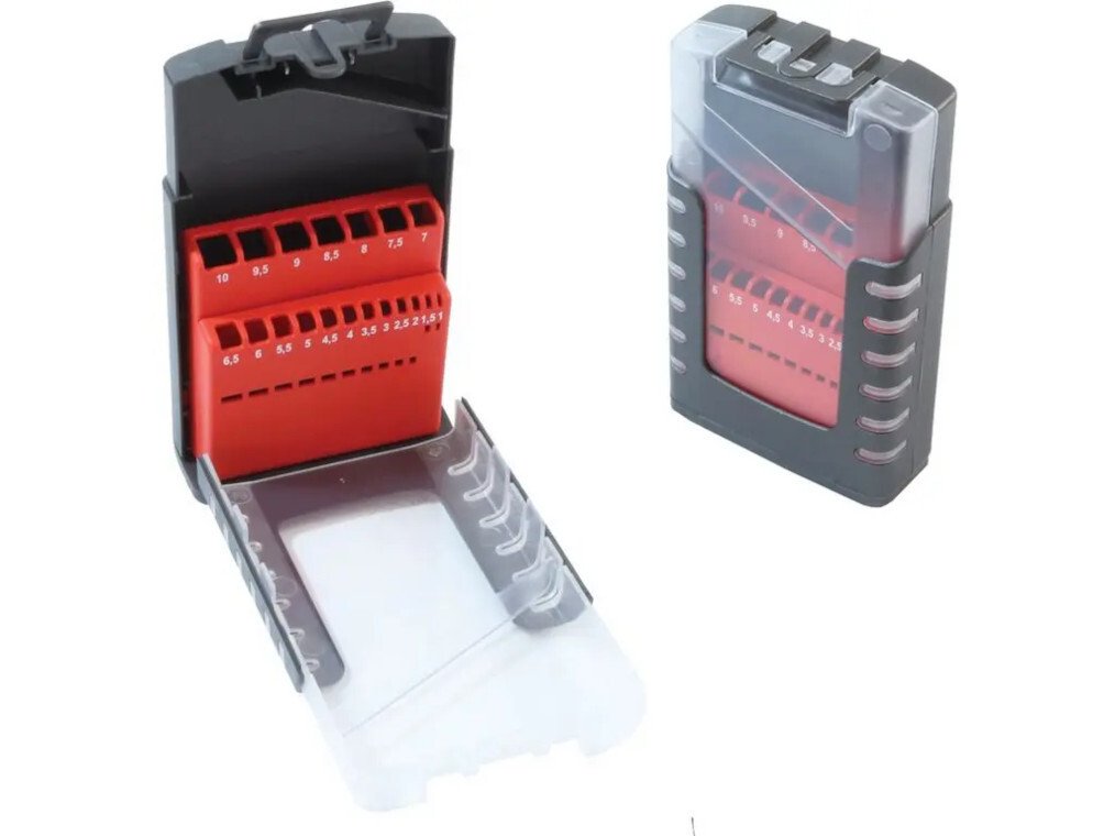 Kazeta na vrtáky, 19dílná, 1,0-10,0 x 0,5 mm, plastová, červeno-černá