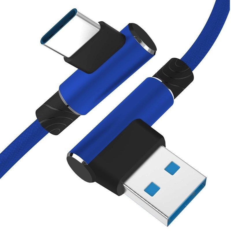 Interlook Rohový USB kabel A/M - USB C/M 2m, Quick charge 3.0 2.4A, modrý