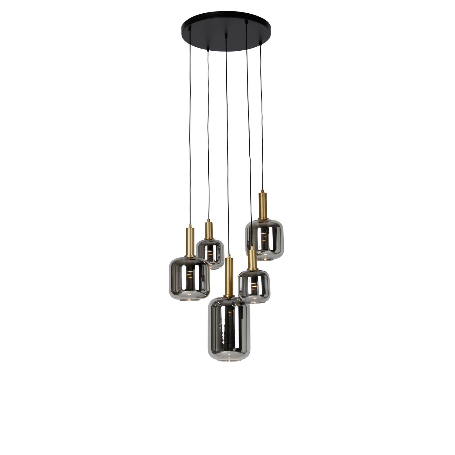 Hanglamp zwart met goud met smoke glas incl. 5 PUCC - Zuzanna