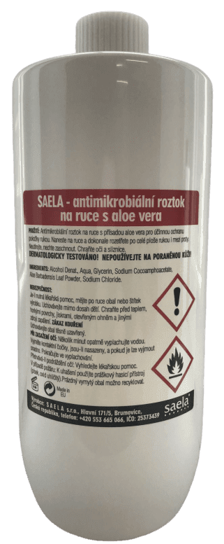 SAELA - antimikrobiální čistící roztok na ruce s aloe vera Obsah: 1000 ml