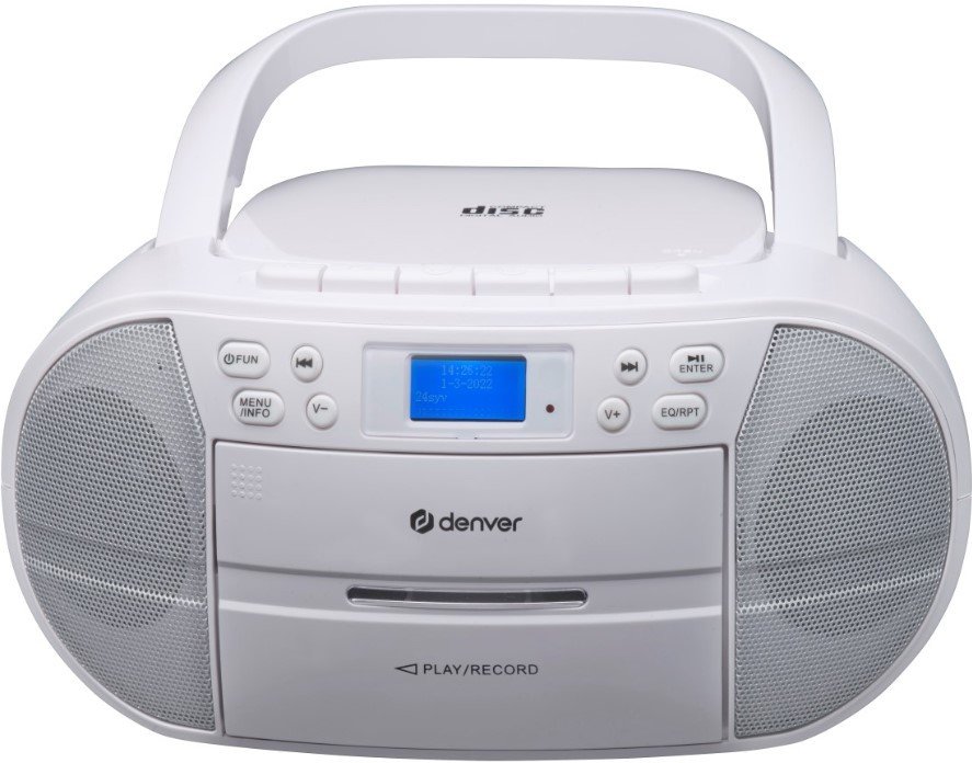 Rádio s kazetovým přehrávačem Denver TDC-280W, AUX, CD, DAB plus , kazeta, FM, USB, bílá