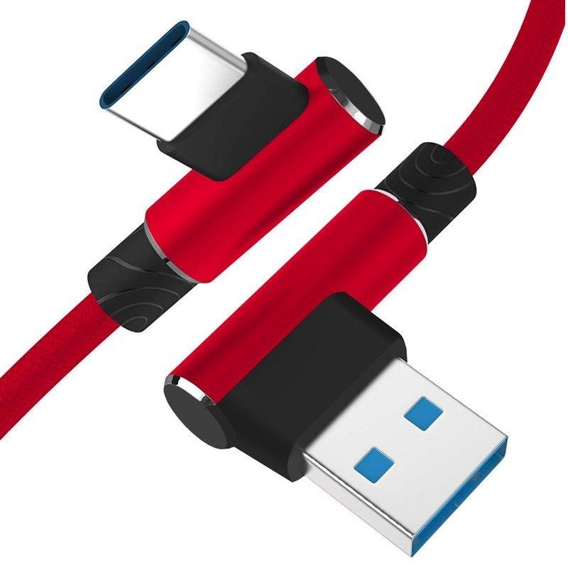 LED21 Rohový USB kabel A/M - USB C/M 2m, Quick charge 3.0 2.4A, červený