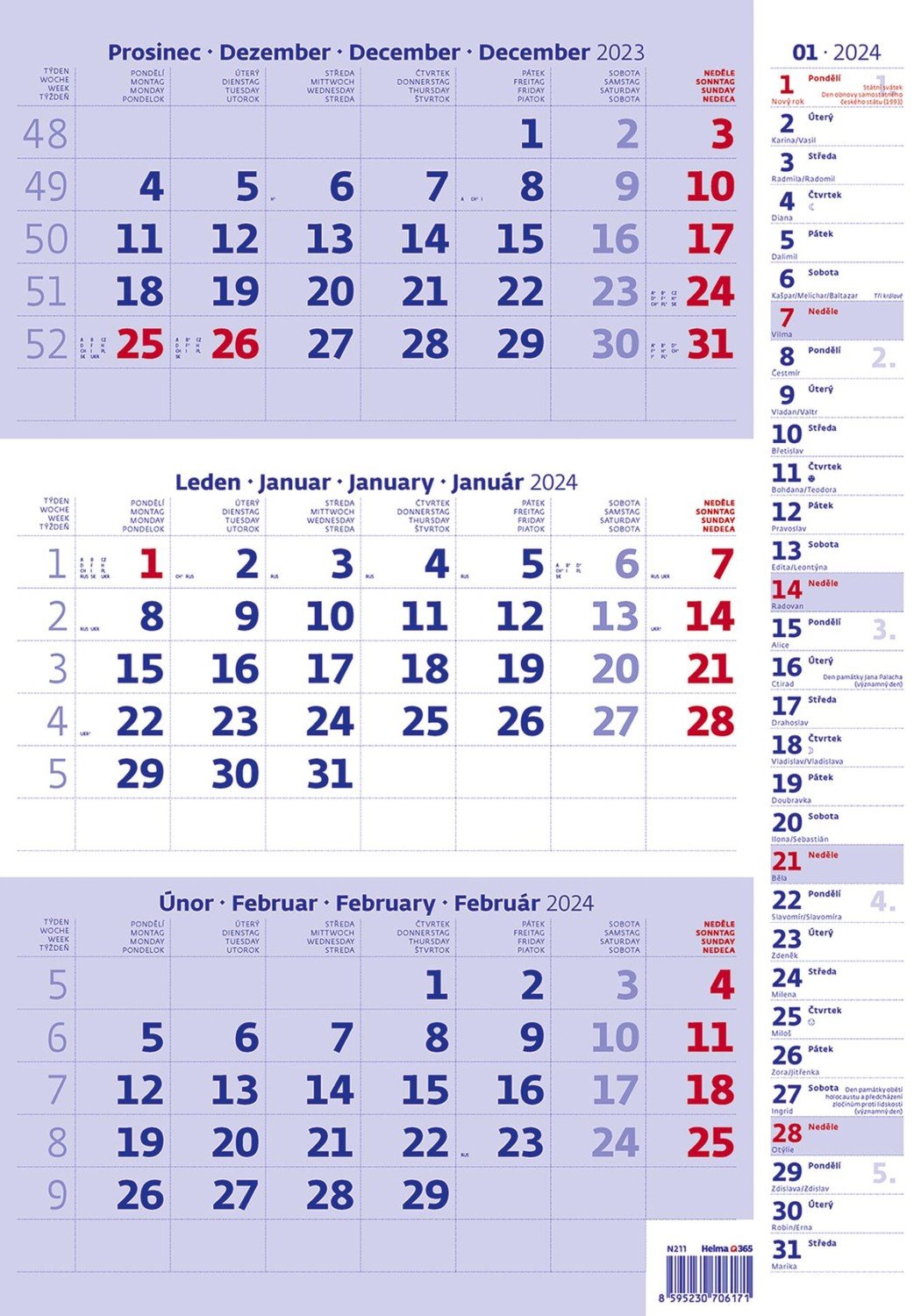 Tříměsíční kalendář 2023 - poznámkový, modrý