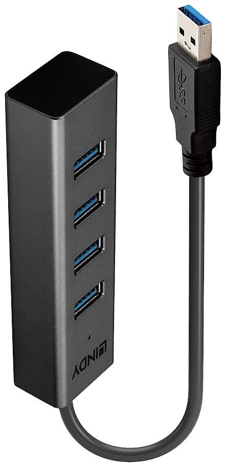 LINDY 43324 4 porty USB 3.1 Gen 1 hub černá