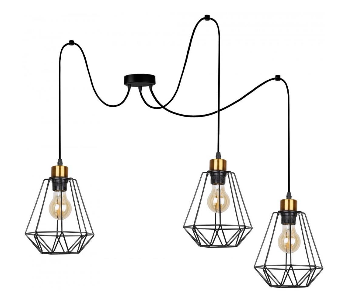 Lustr na lanku PRIMO 3xE27/60W/230V černá/zlatá