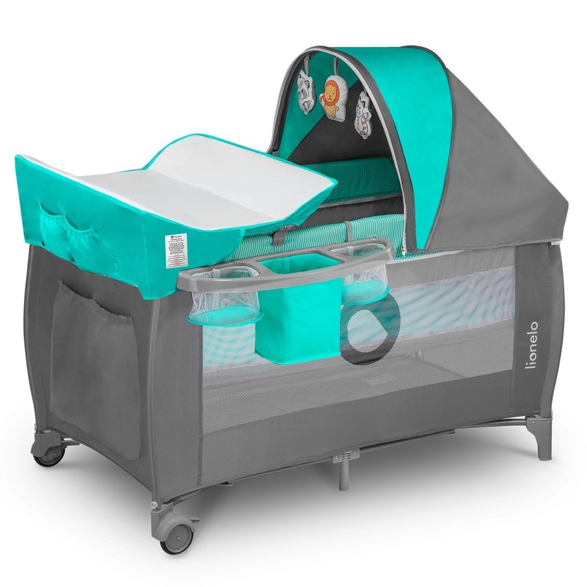 Lionelo travel cot turquoise grey modrá šedá