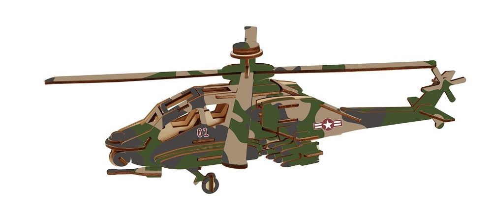 Woodcraft construction kit Woodcraft Dřevěné 3D puzzle Bojový vrtulník Apache