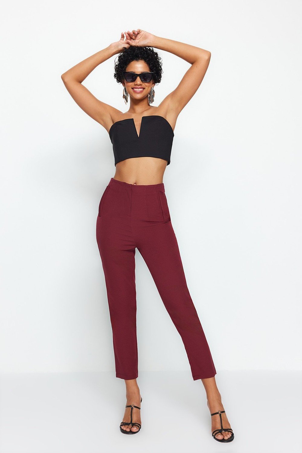 Trendyol Pants - Burgundy - Cigarette pants