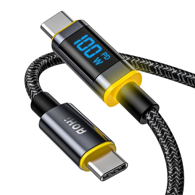 Kabel USB-C na USB-C AOHI AOC-L010, 100 W, 1,2 m, s displejem (černý)