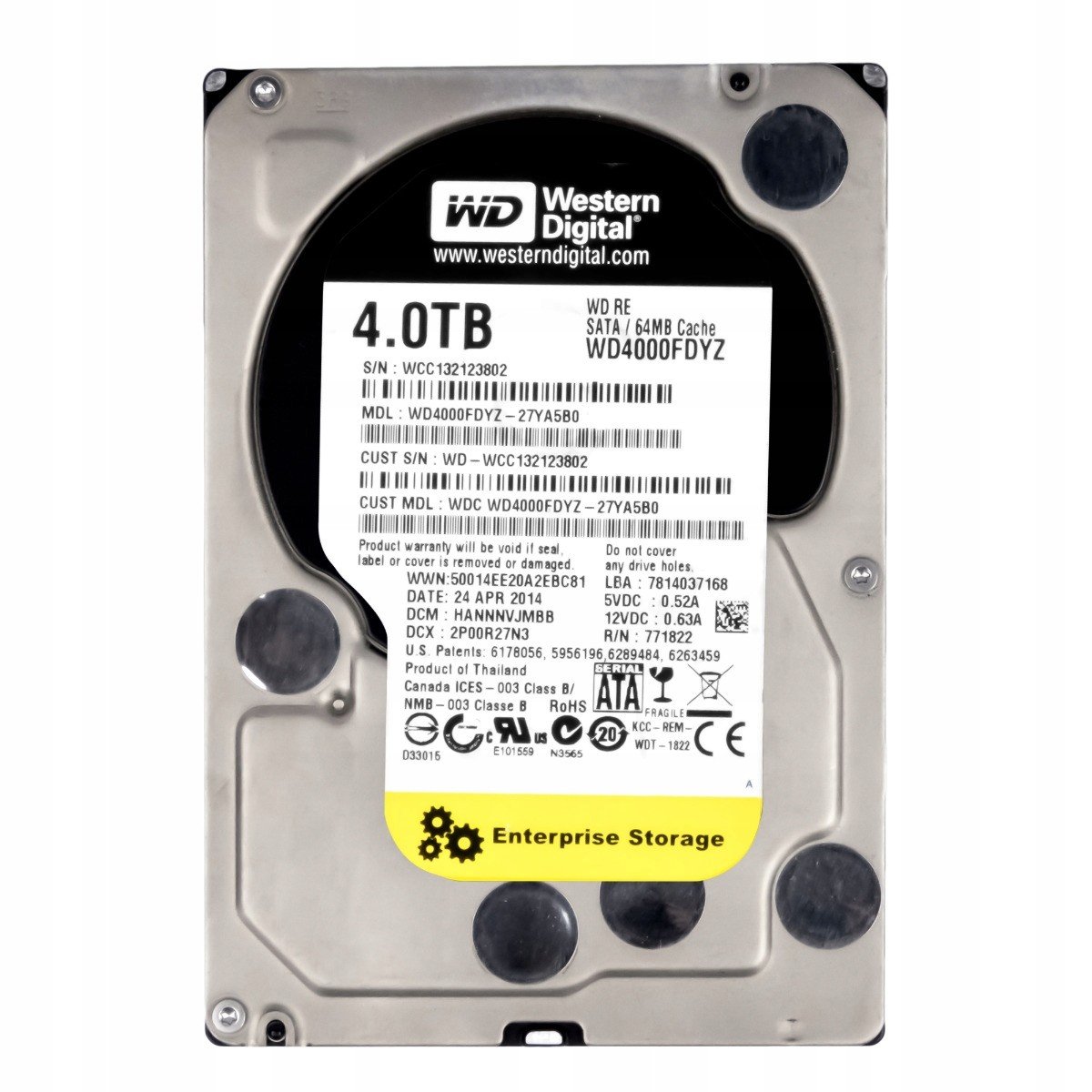 Wd Re 4TB 7.2K 64MB Sata III 3.5'' WD4000FDYZ