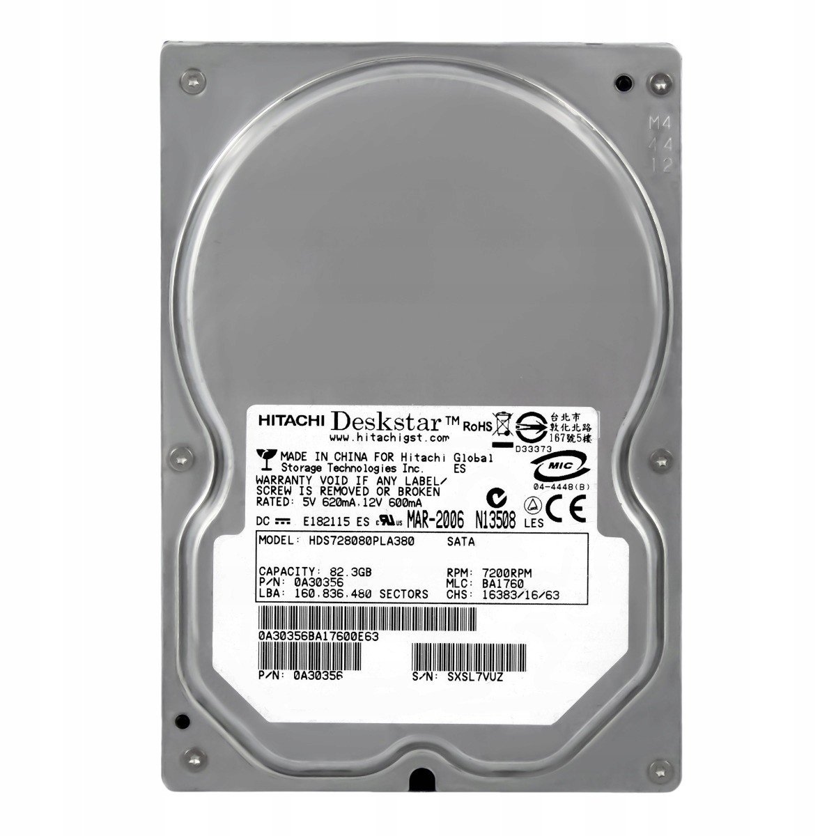 80GB 7.2K 8MB Sata II 3.5' HDS728080PLA380