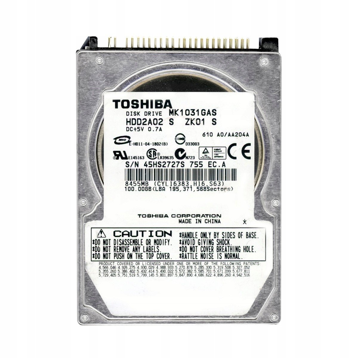 Toshiba 100GB 4,2k 8MB Ata 2,5'' MK1031GAS