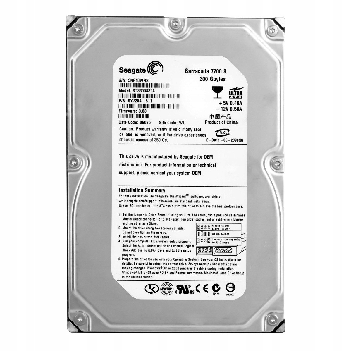 Seagate Barracuda 300GB 7.2K Ata 3.5'' ST3300831A