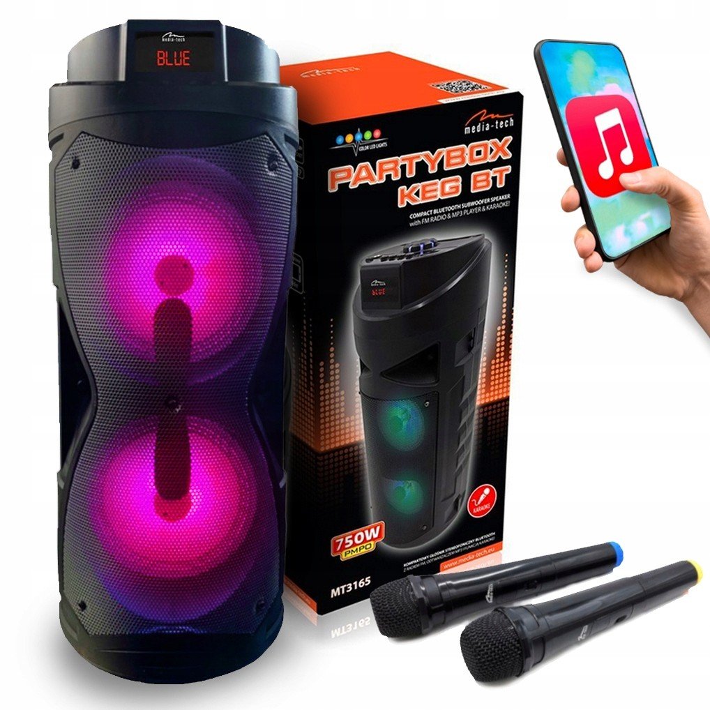 Boombox Přenosný Reproduktor Bt Karaoke Dva Mikrofony