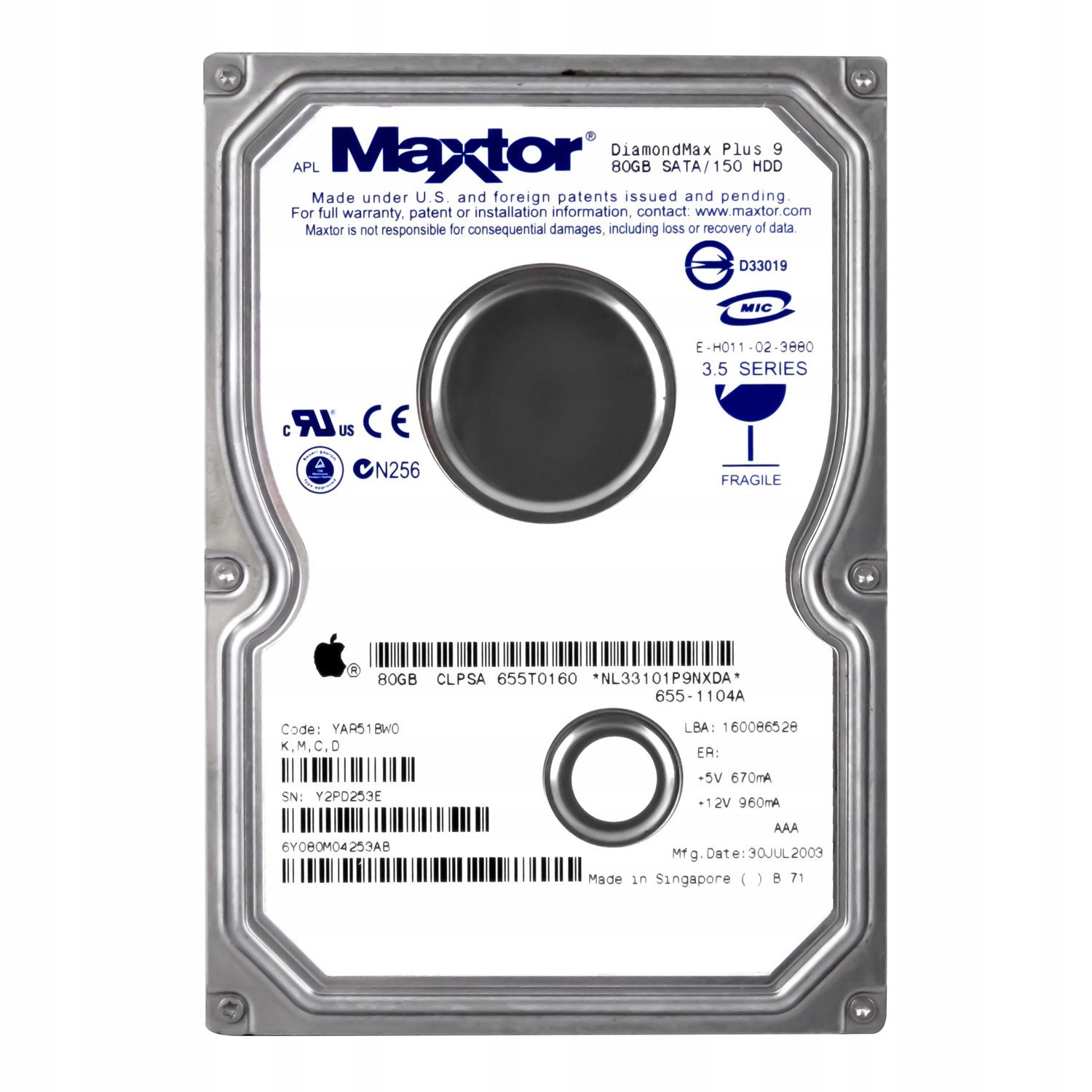 Maxtor 80GB 7.2K 8MB Sata 3.5'' 6Y080M0