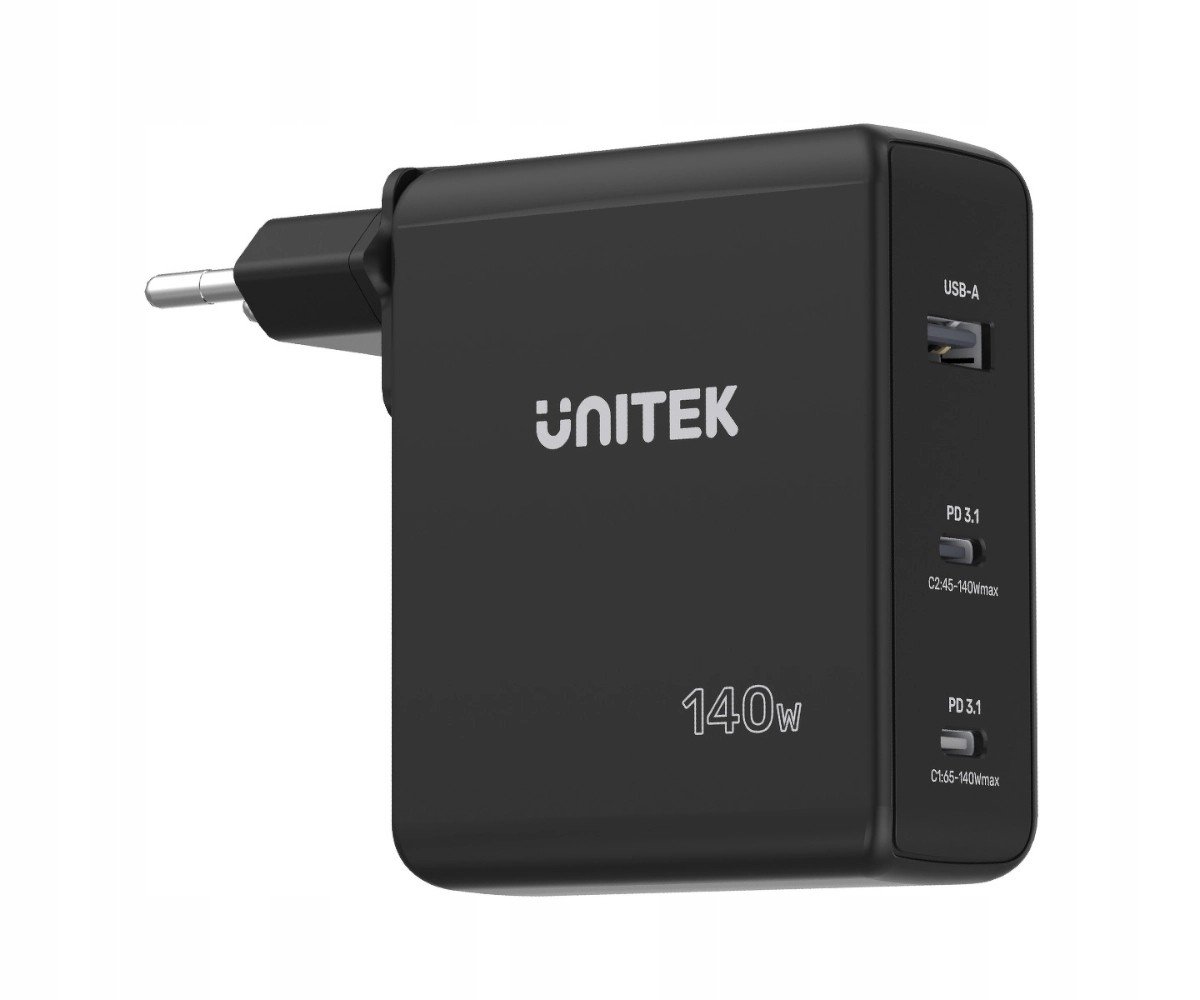 Síťová nabíječka Unitek GaN 2xUSB-C 1xUSB-A 140W