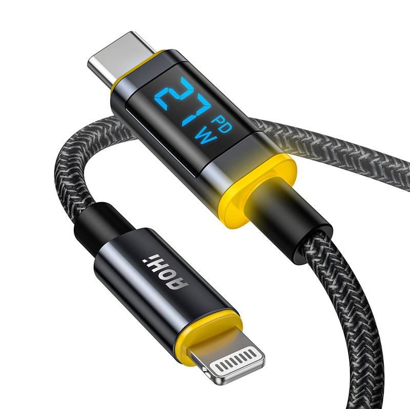 Kabel USB-C na Lightning AOHI AOC-L009, 27W, 1,2 m, s displejem (černý)