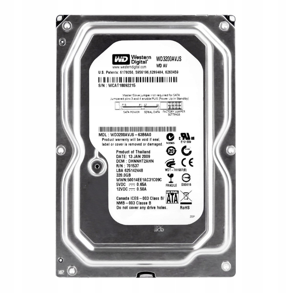 Wd Av 320GB 7.2K 8MB Sata II 3.5'' WD3200AVJS
