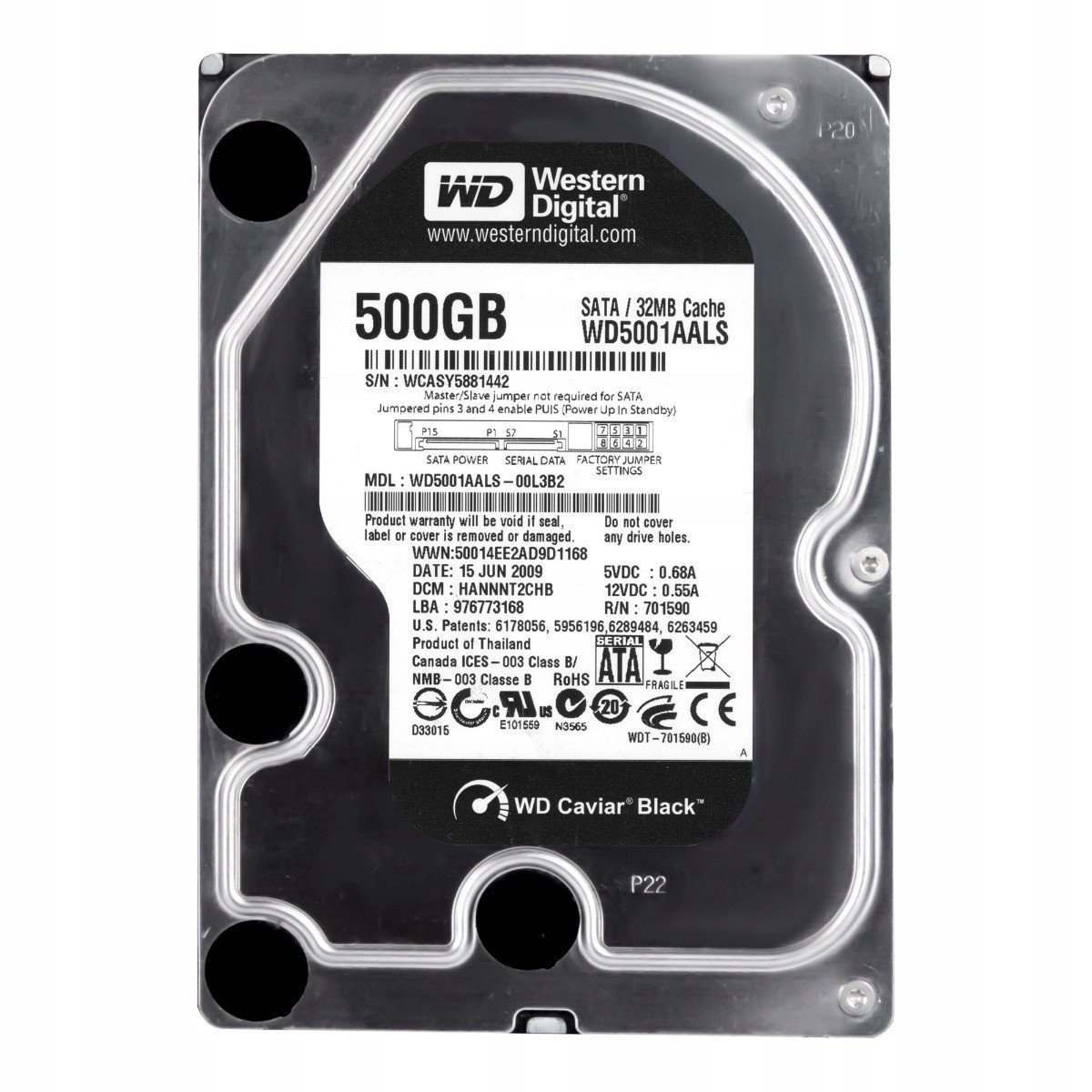 Wd Black 500GB 7.2K 32MB Sata II 3.5 WD5001AALS